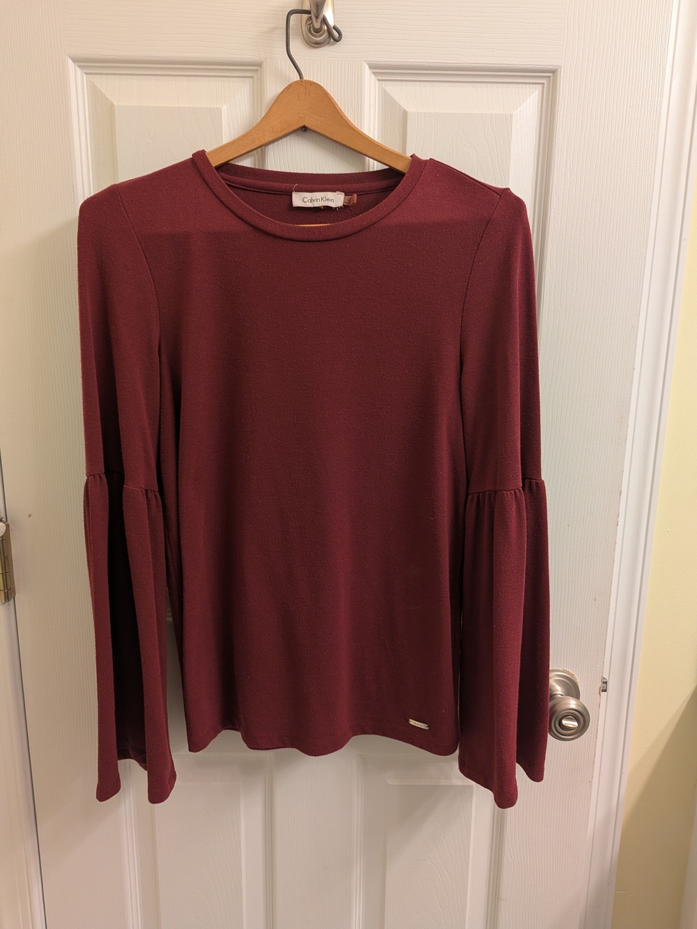 Calvin Klein Women's Wine Bell Sleeve Long Sleeve Top